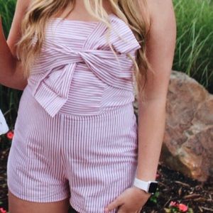 red white twist front romper